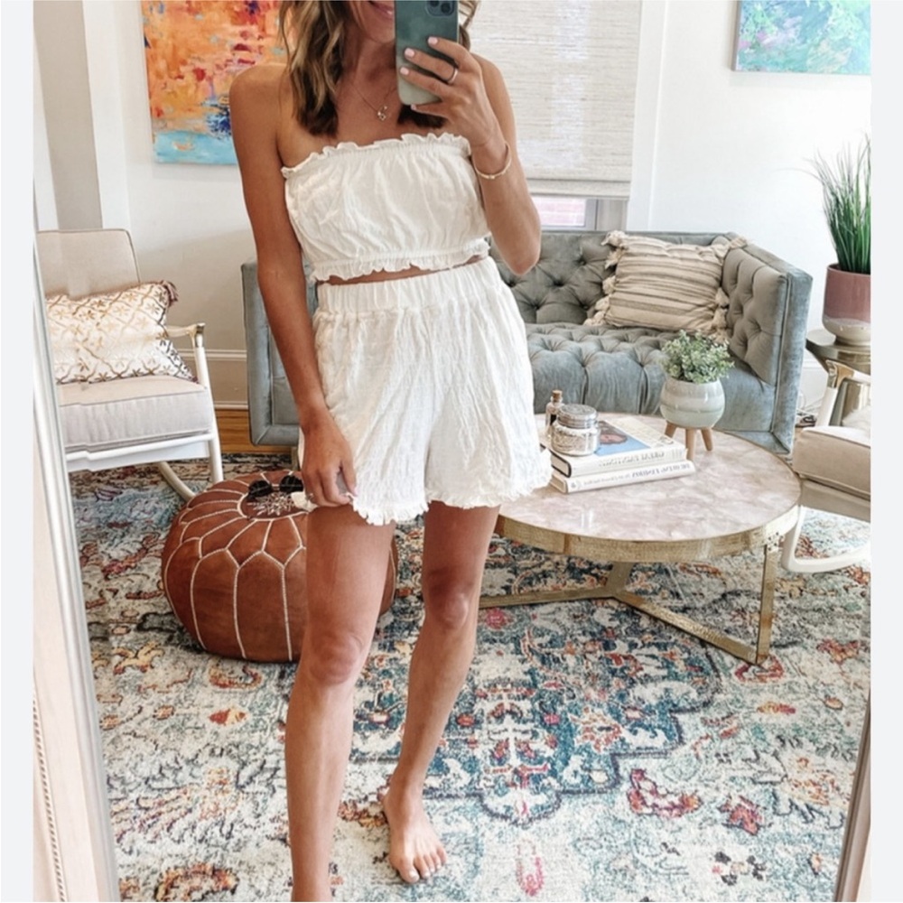 Free People Twyla Beach Shorts Top Bandeau Bra Set M Ivory White Free-EST - Picture 9 of 15